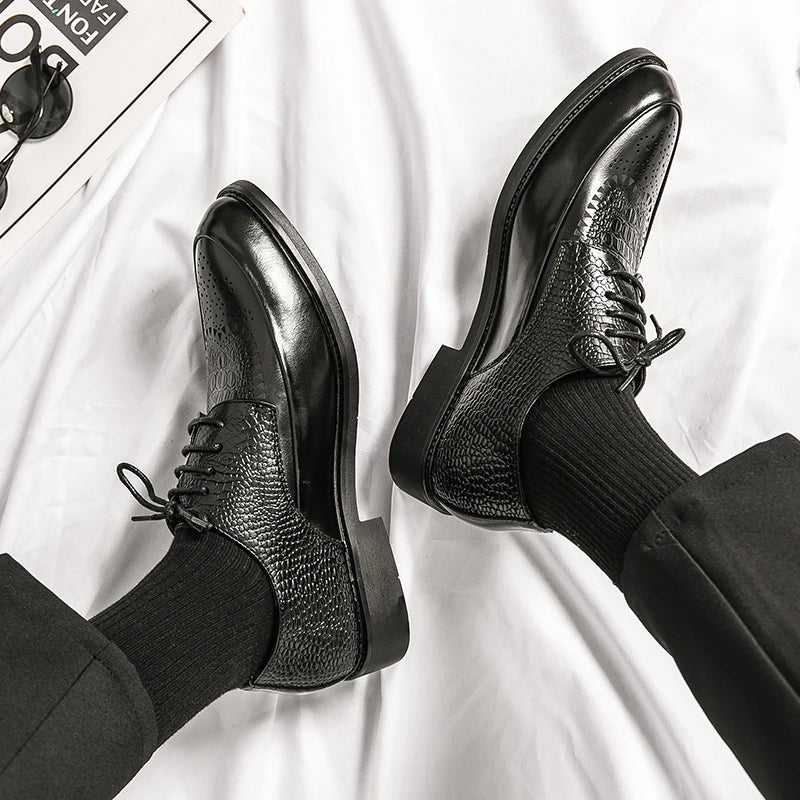 Men's Brogue Oxford Dress Shoes in Embossed Leather