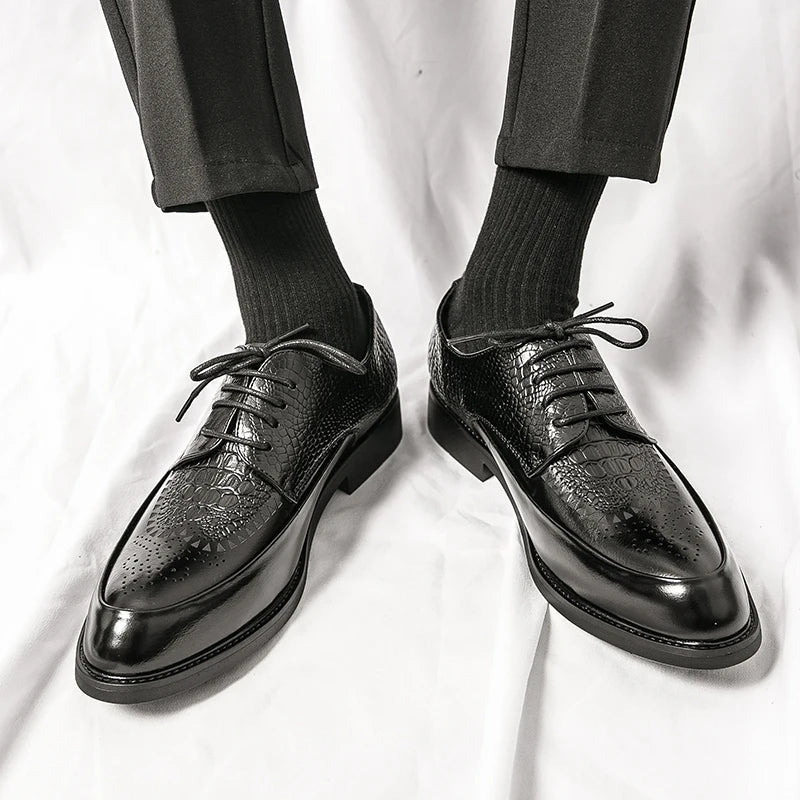 Men's Brogue Oxford Dress Shoes in Embossed Leather