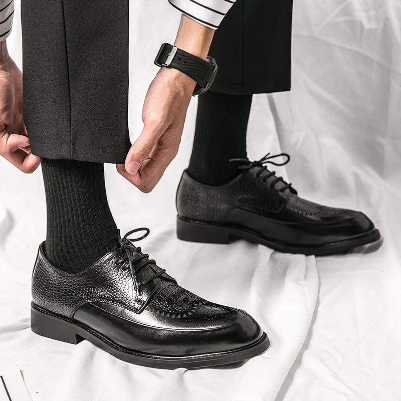 Men's Brogue Oxford Dress Shoes in Embossed Leather