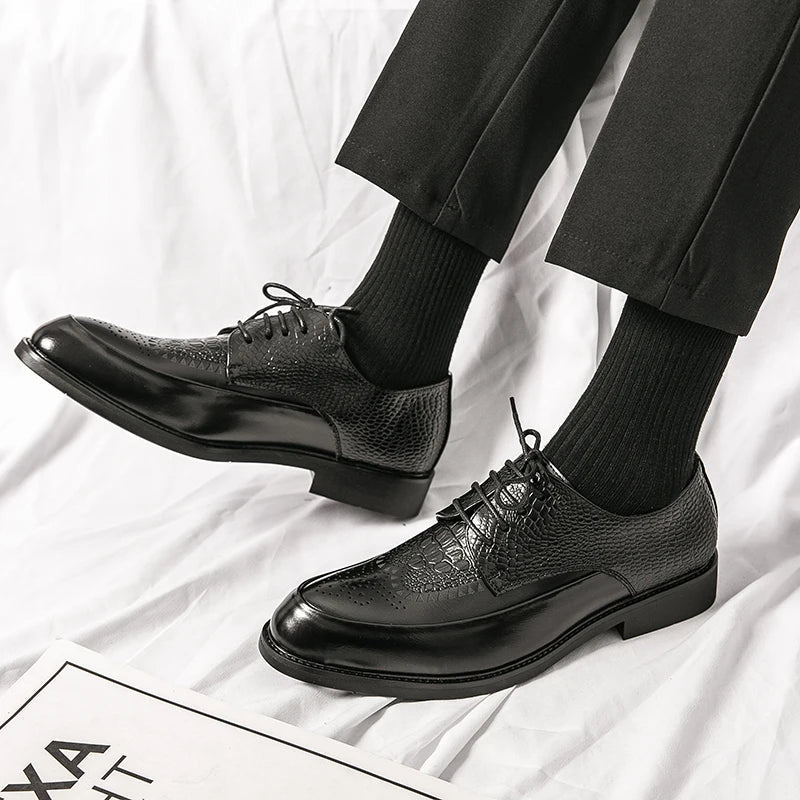 Men's Brogue Oxford Dress Shoes in Embossed Leather