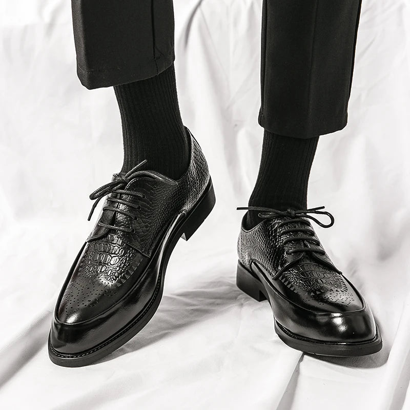 Men's Brogue Oxford Dress Shoes in Embossed Leather