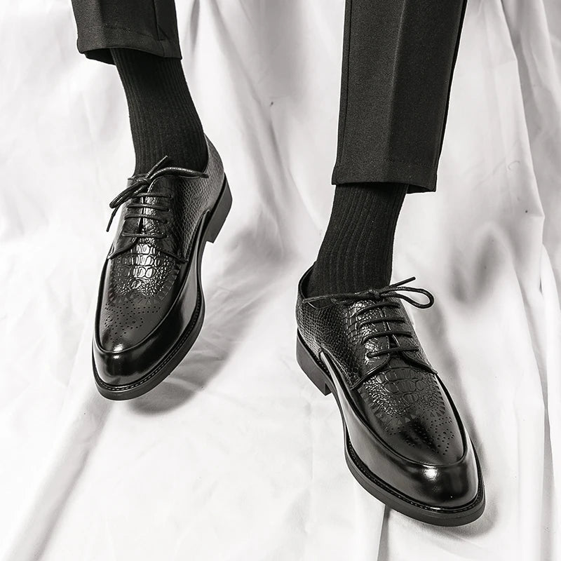 Men's Brogue Oxford Dress Shoes in Embossed Leather