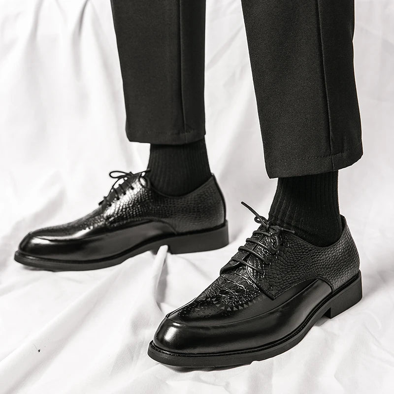 Men's Brogue Oxford Dress Shoes in Embossed Leather