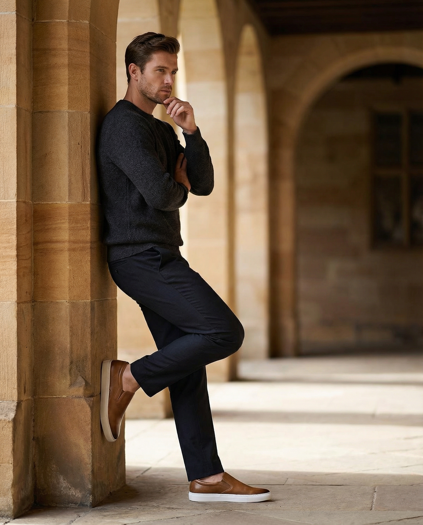 Men's Slip-On Shoes with Flexible Gores and Durable Rubber Sole