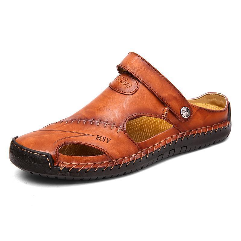 Men's Hand-Stitched Closed-Toe Outdoor Sandals for Comfort and Durability