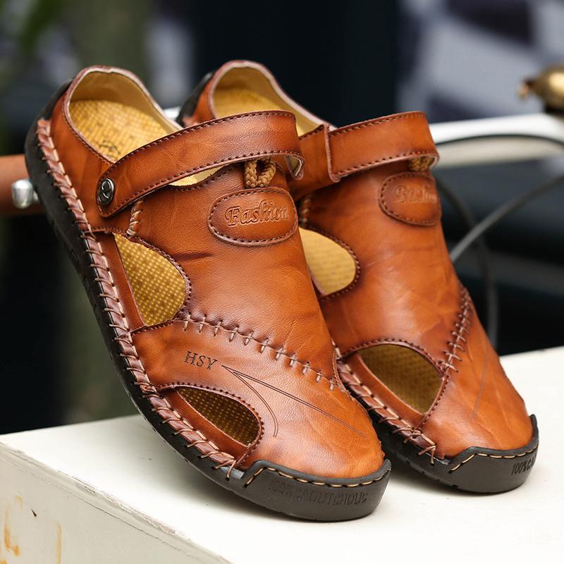 Men's Hand-Stitched Closed-Toe Outdoor Sandals for Comfort and Durability