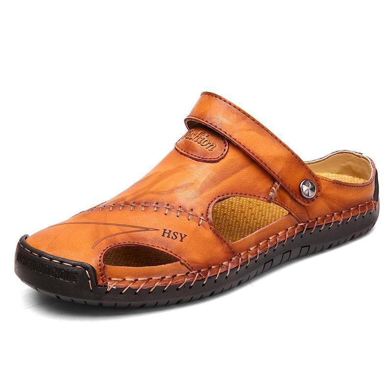 Men's Hand-Stitched Closed-Toe Outdoor Sandals for Comfort and Durability