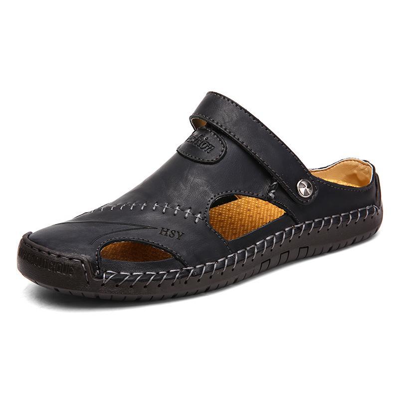 Men's Hand-Stitched Closed-Toe Outdoor Sandals for Comfort and Durability