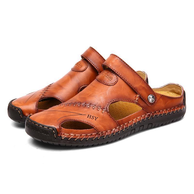 Men's Hand-Stitched Closed-Toe Outdoor Sandals for Comfort and Durability