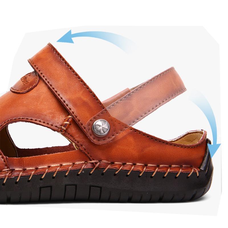 Men's Hand-Stitched Closed-Toe Outdoor Sandals for Comfort and Durability