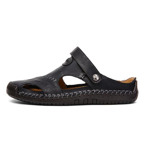 Men's Hand-Stitched Closed-Toe Outdoor Sandals for Comfort and Durability
