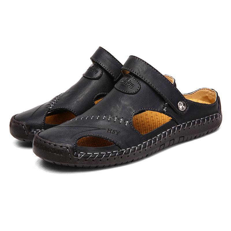 Men's Hand-Stitched Closed-Toe Outdoor Sandals for Comfort and Durability