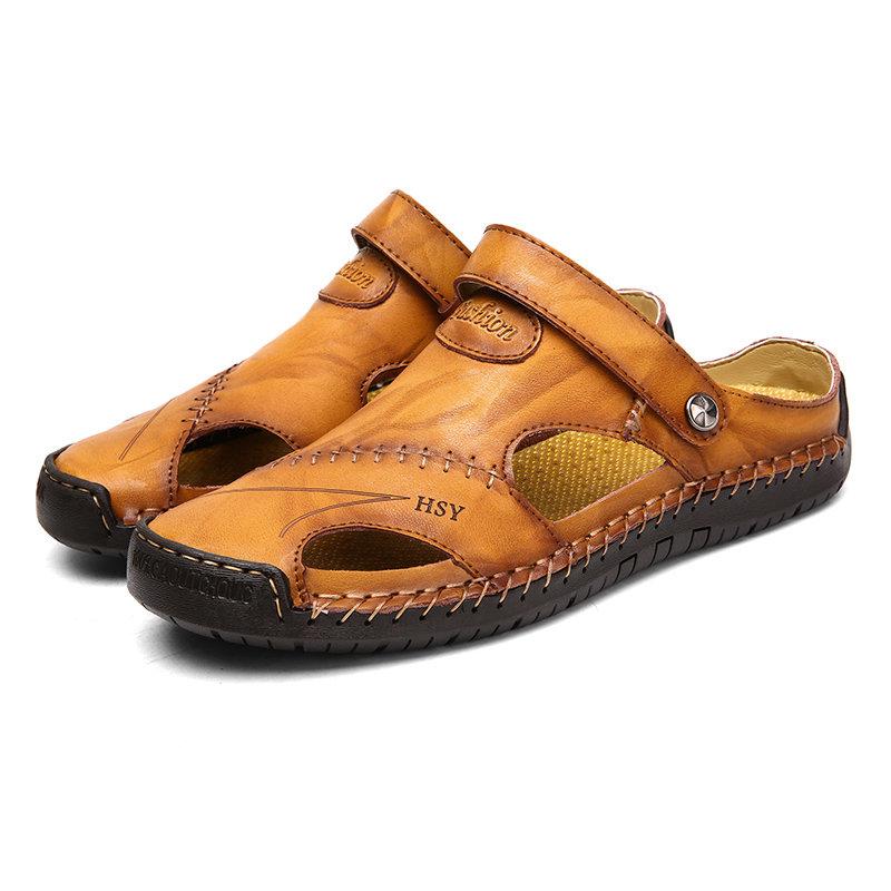 Men's Hand-Stitched Closed-Toe Outdoor Sandals for Comfort and Durability