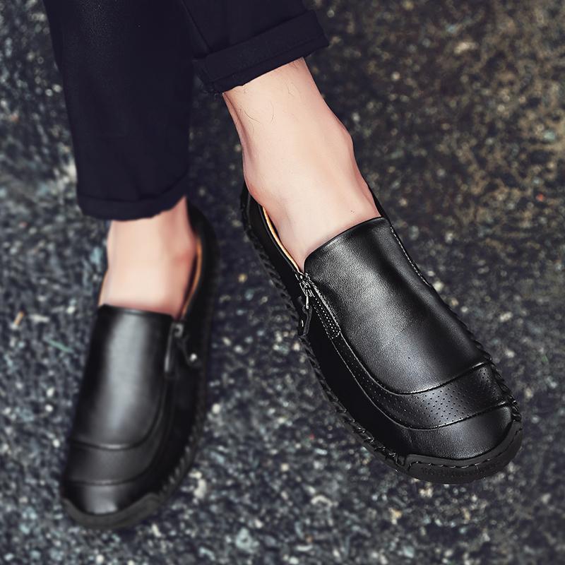 Men's Hand-Stitched Leather Zipper Slip-On Loafers