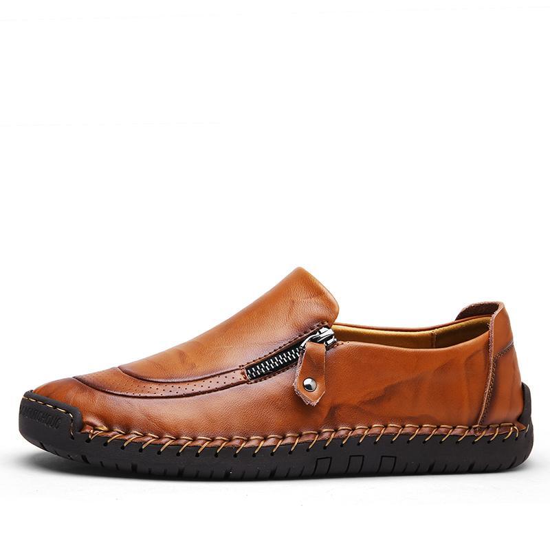 Men's Hand-Stitched Leather Zipper Slip-On Loafers