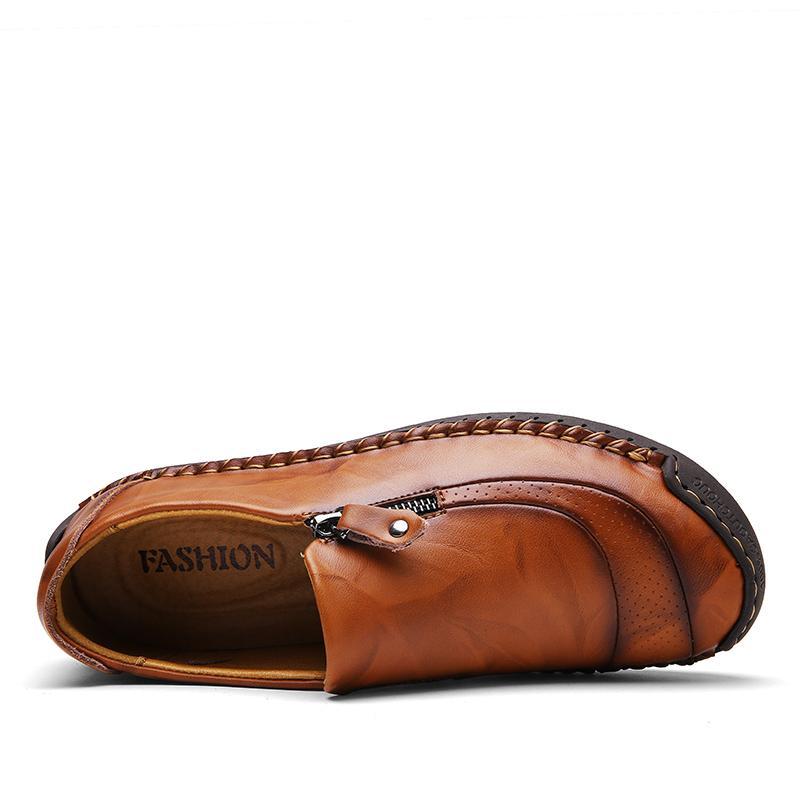 Men's Hand-Stitched Leather Zipper Slip-On Loafers