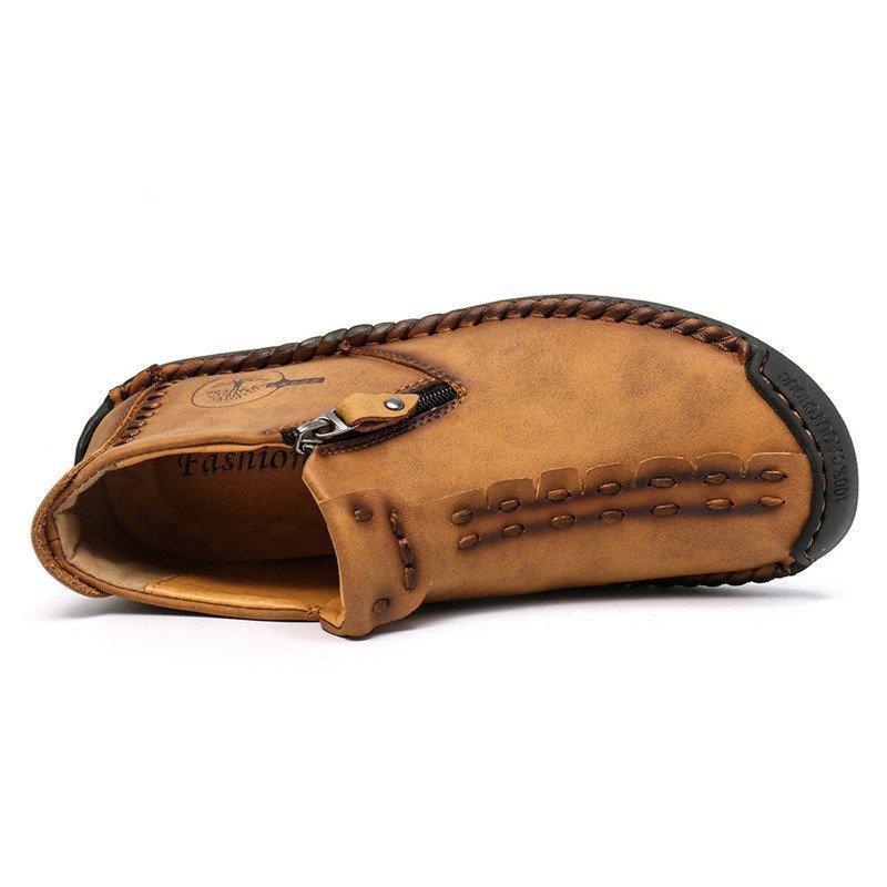 Men's Hand-Stitched Casual Boots with Side Zipper and Non-Slip Outsole