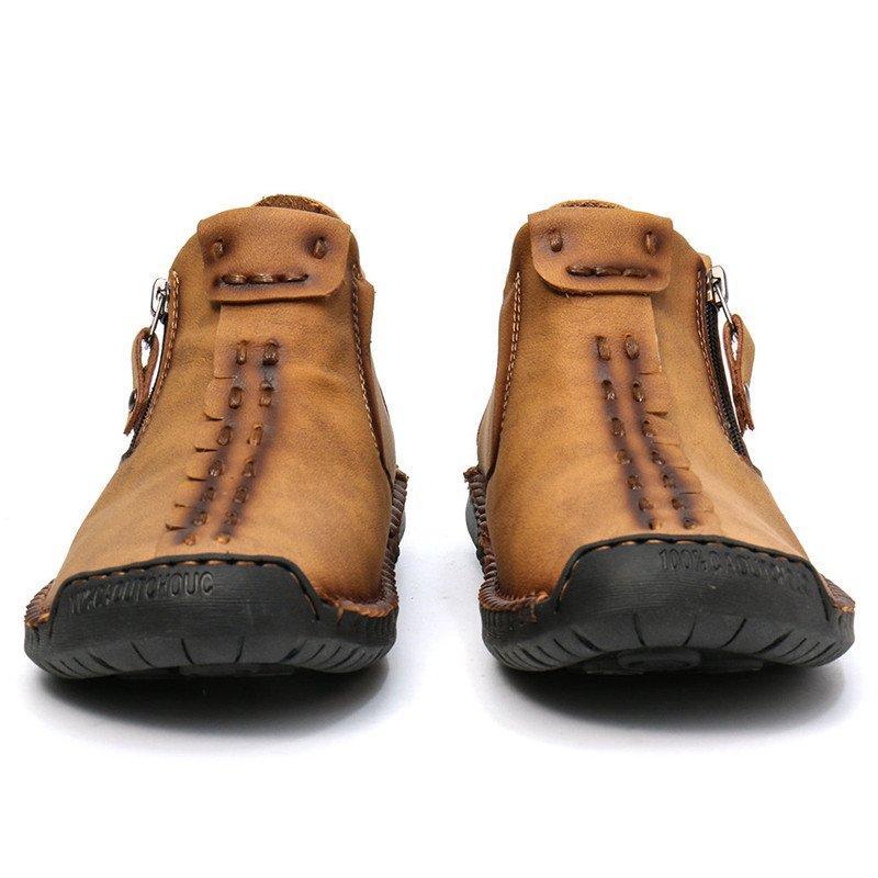 Men's Hand-Stitched Casual Boots with Side Zipper and Non-Slip Outsole