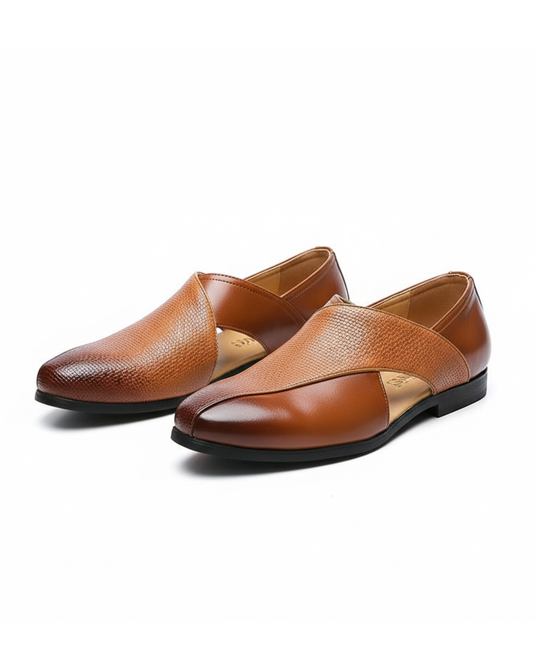 Men's Woven Cross-Strap Loafers in Premium Full-Grain Leather