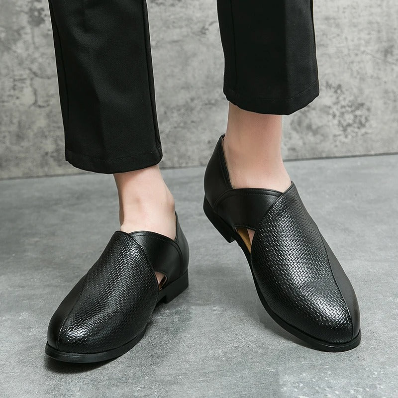 Men's Woven Cross-Strap Loafers in Premium Full-Grain Leather