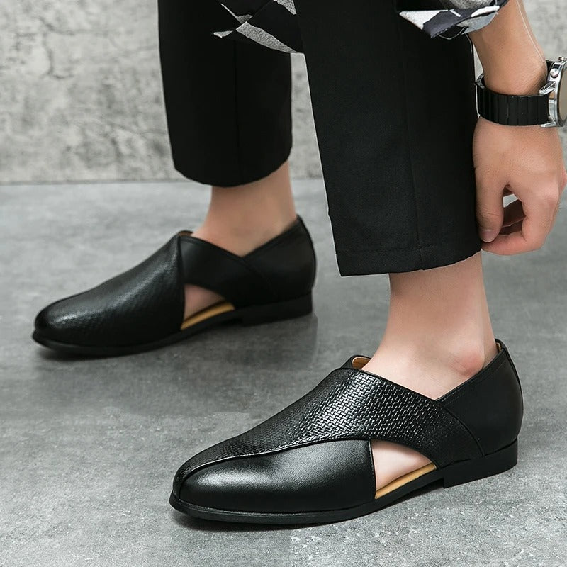 Men's Woven Cross-Strap Loafers in Premium Full-Grain Leather