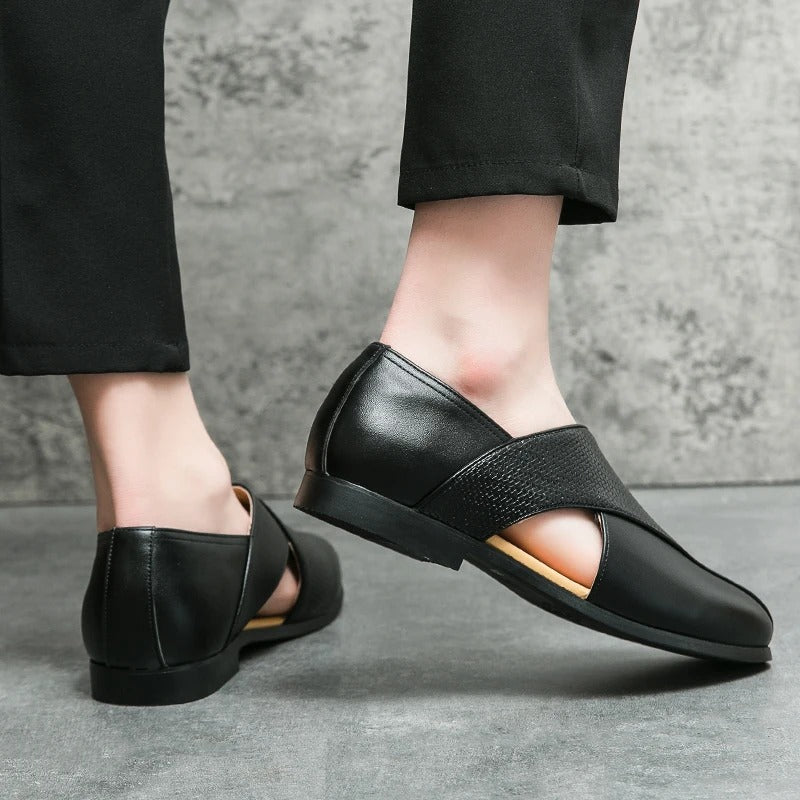 Men's Woven Cross-Strap Loafers in Premium Full-Grain Leather