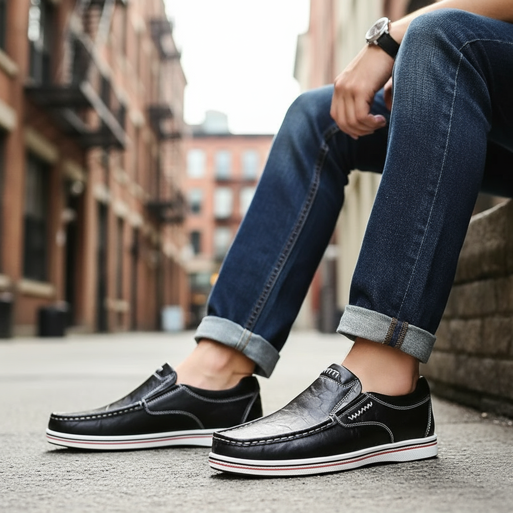 Premium Men's Slip-On Loafers with Contrast Stitching