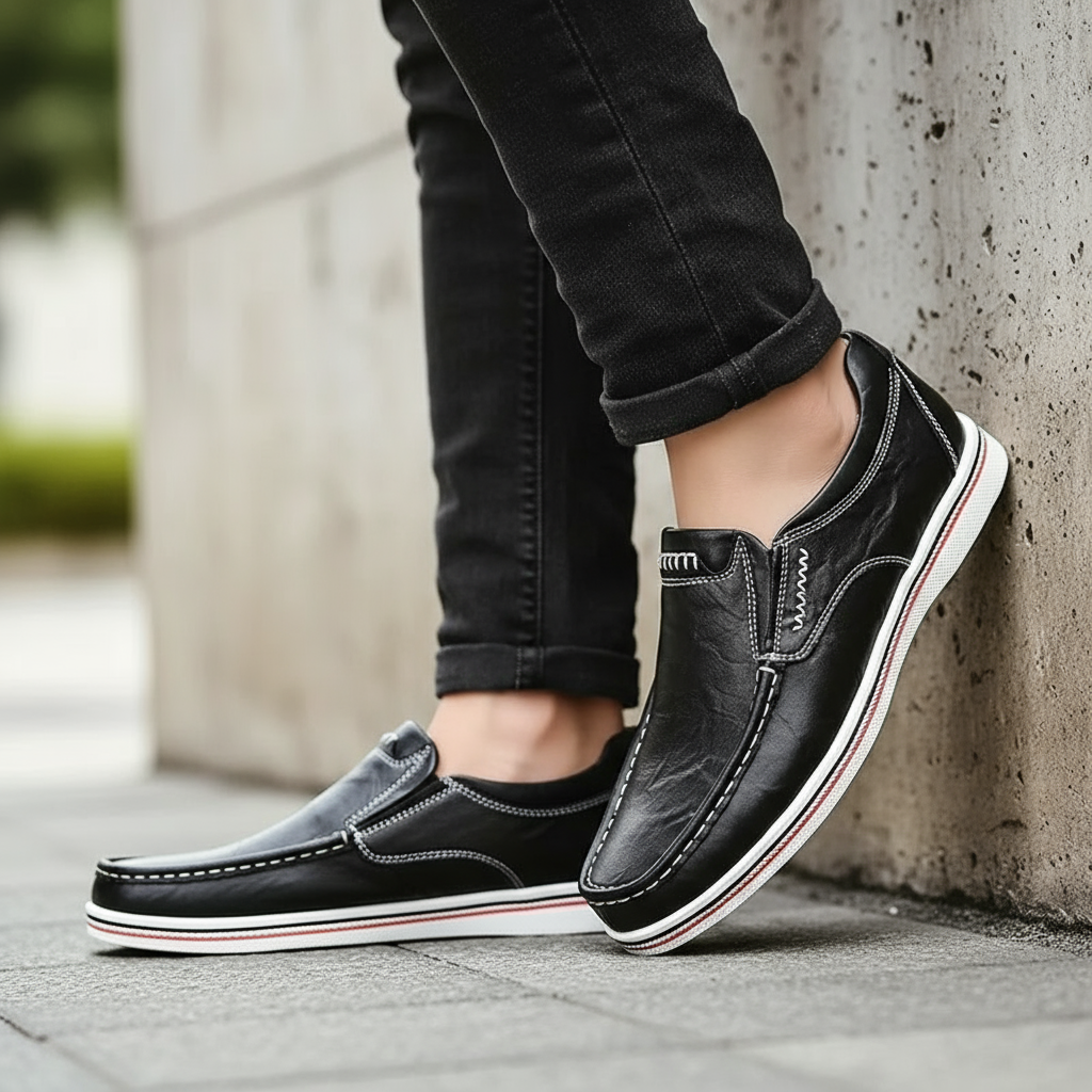 Premium Men's Slip-On Loafers with Contrast Stitching
