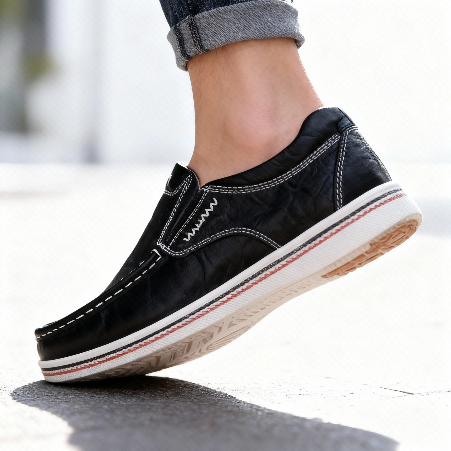 Premium Men's Slip-On Loafers with Contrast Stitching