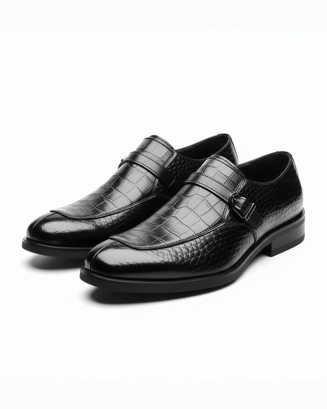 Men's Crocodile Texture Monk Strap Loafers
