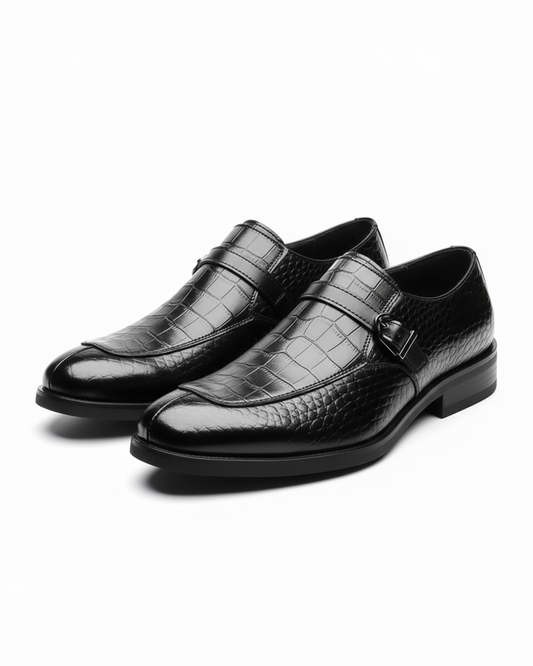 Men's Crocodile Texture Monk Strap Loafers