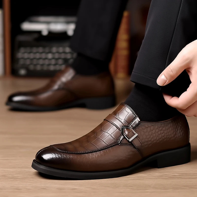 Men's Crocodile Texture Monk Strap Loafers
