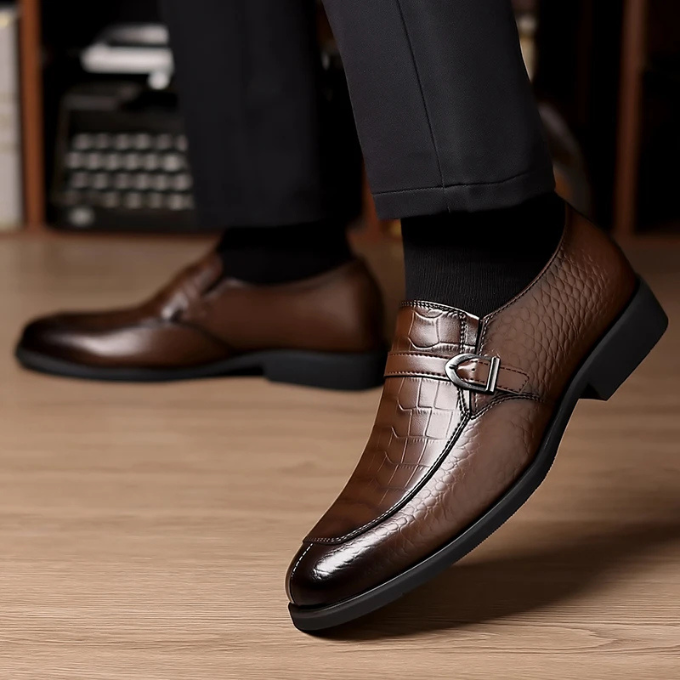 Men's Crocodile Texture Monk Strap Loafers
