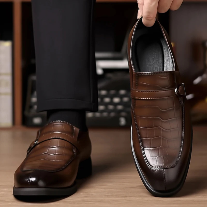 Men's Crocodile Texture Monk Strap Loafers
