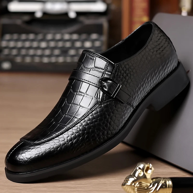 Men's Crocodile Texture Monk Strap Loafers