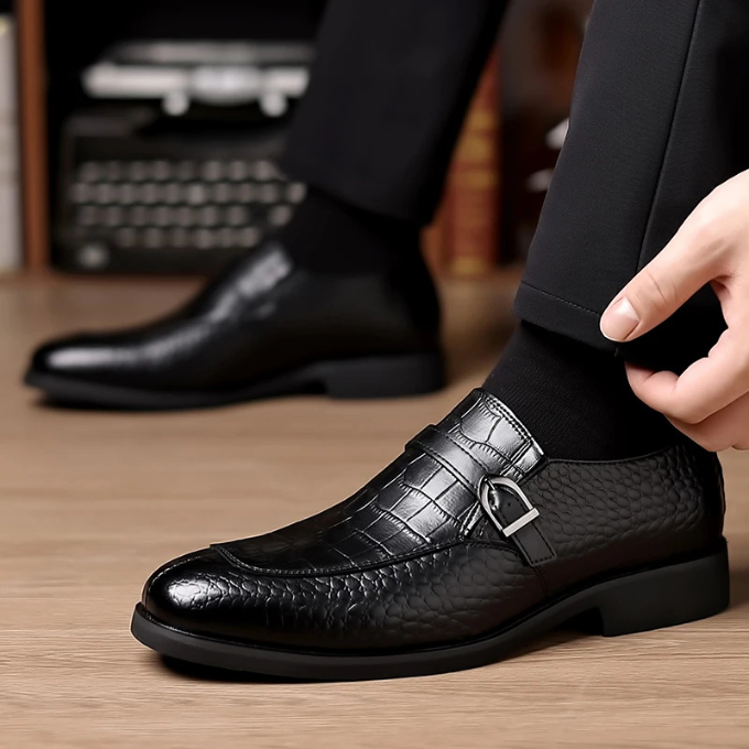 Men's Crocodile Texture Monk Strap Loafers