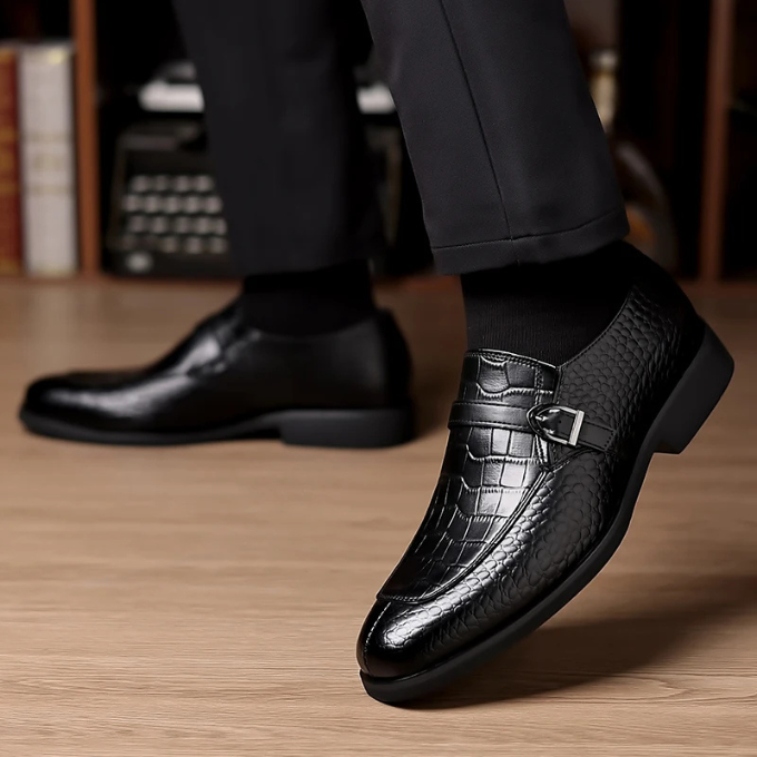 Men's Crocodile Texture Monk Strap Loafers
