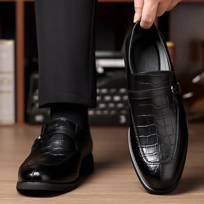 Men's Crocodile Texture Monk Strap Loafers