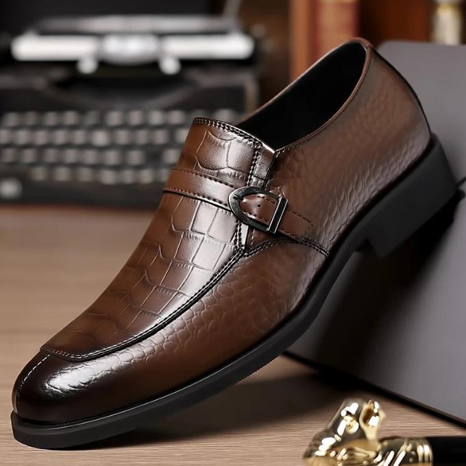 Men's Crocodile Texture Monk Strap Loafers