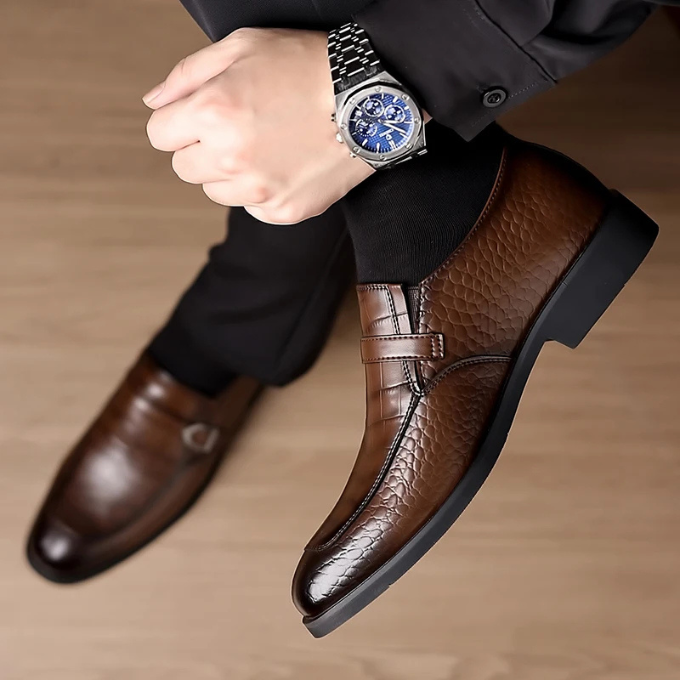 Men's Crocodile Texture Monk Strap Loafers