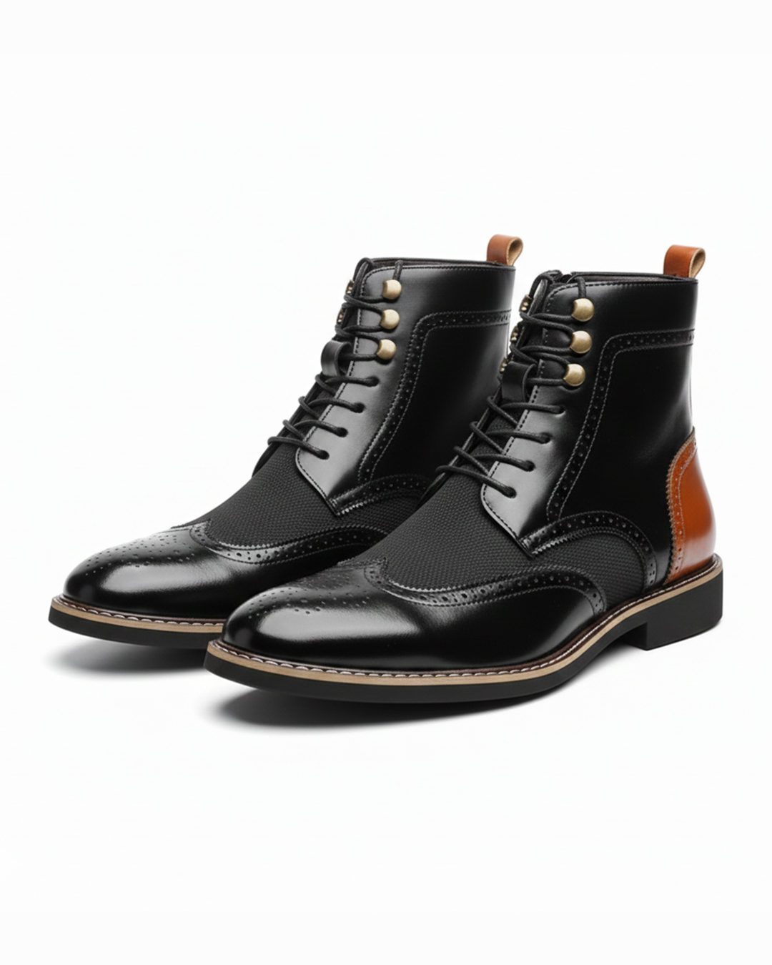 Men's Two-Tone Brogue Dress Boots with Wingtip Detailing