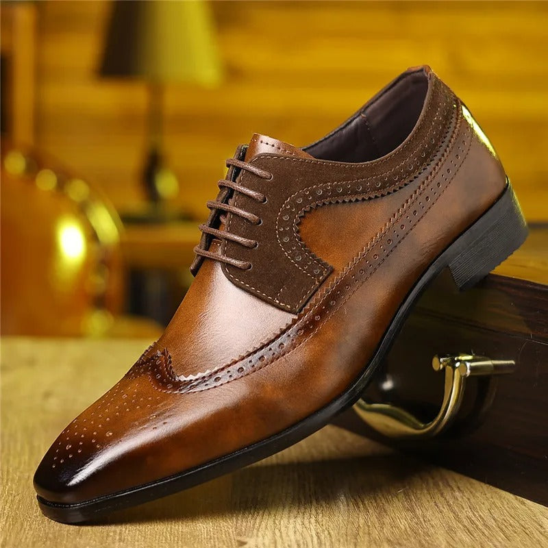 Men's Premium Polished Brogue Oxford Dress Shoes