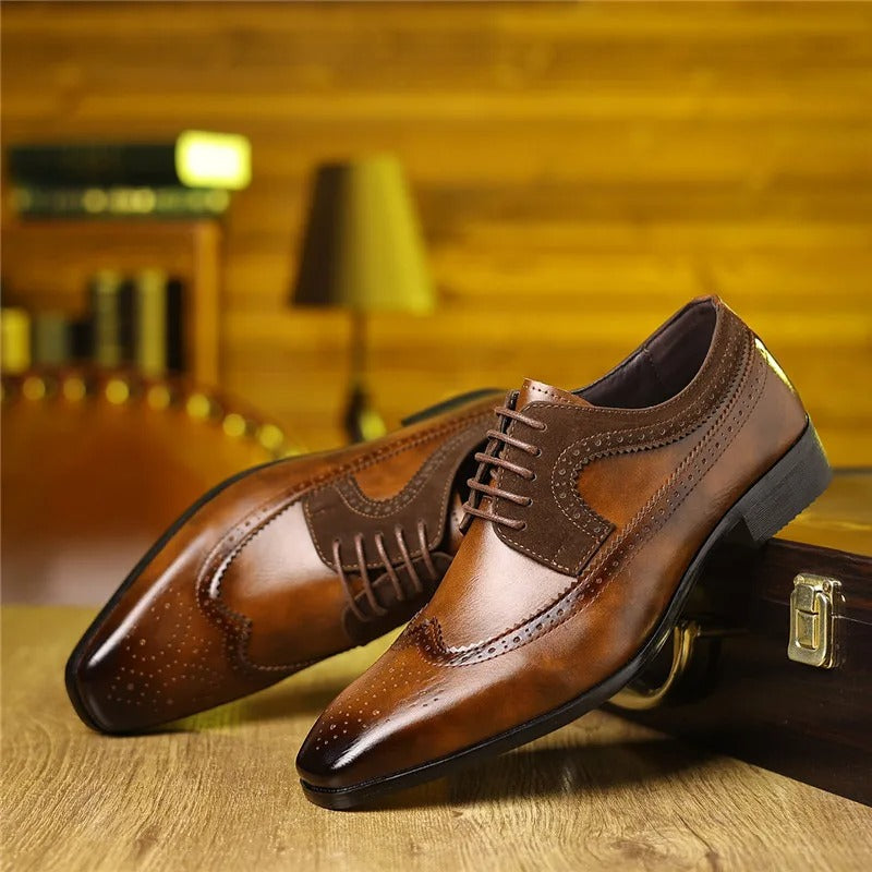 Men's Premium Polished Brogue Oxford Dress Shoes