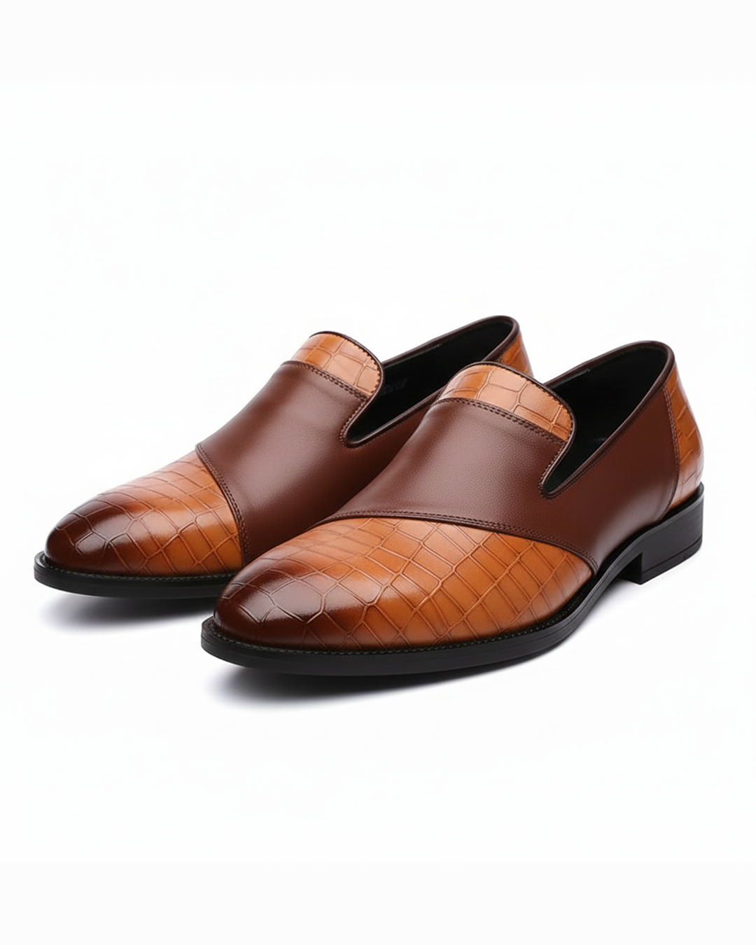 Croc-Textured Slip-On Loafer Dress Shoes for Men