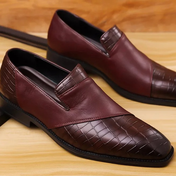 Croc-Textured Slip-On Loafer Dress Shoes for Men