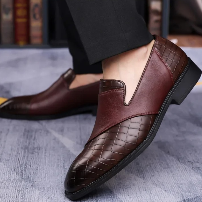 Croc-Textured Slip-On Loafer Dress Shoes for Men
