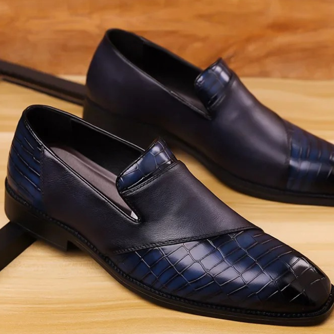 Croc-Textured Slip-On Loafer Dress Shoes for Men