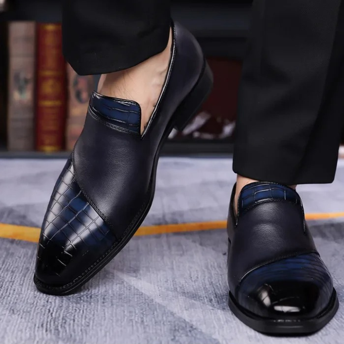Croc-Textured Slip-On Loafer Dress Shoes for Men