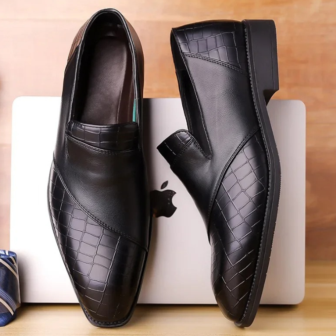 Croc-Textured Slip-On Loafer Dress Shoes for Men