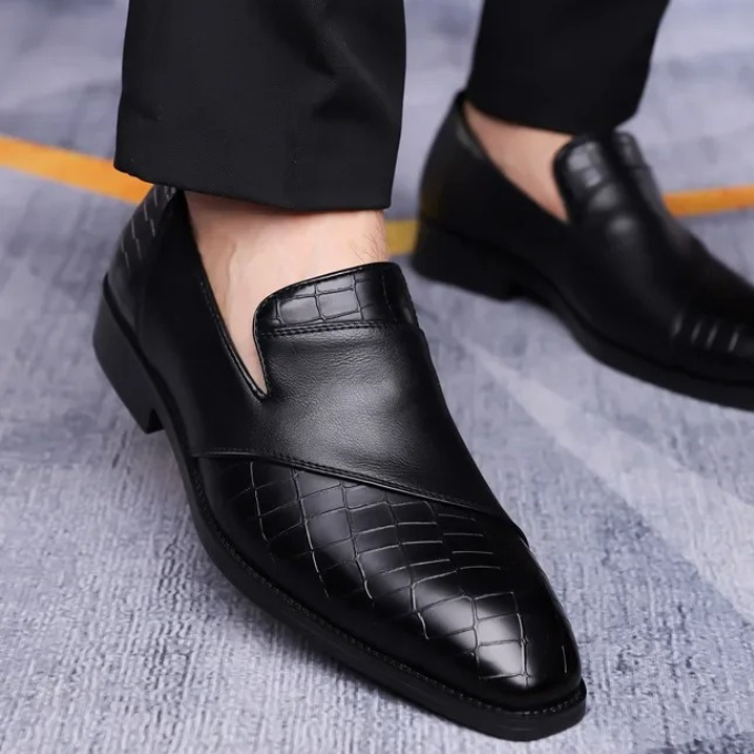 Croc-Textured Slip-On Loafer Dress Shoes for Men